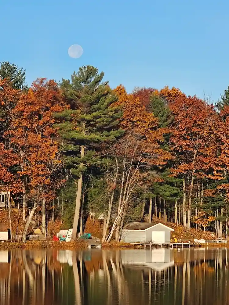 Aerial view of Spider Lake in Northern Michigan near Traverse City